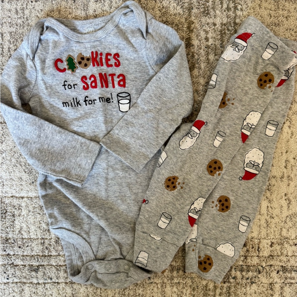 Christmas Holiday Winter Pajamas Onesie & Pants Set - Grey 'Cookies for Santa'
